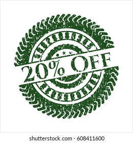 Green 20% Off rubber stamp with grunge texture