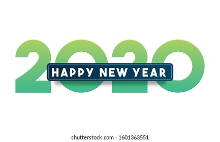 Green 2020 text with Happy New Year Text