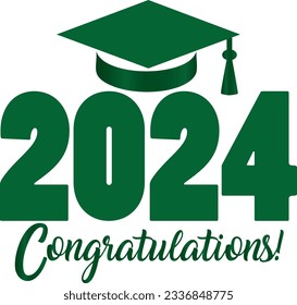 Green 2024 Congratulations with Graduation Cap Stacked Graphic