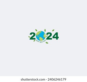 Green 2024 Green world. Globe and 2024 vector illustrations. Happy New Year concept. vector illustrations.