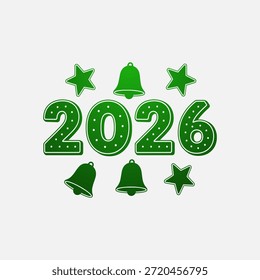 Grüner Text 2026 umgeben von Sternen und Glocken