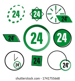 Green 24 hour icon. Flat design.