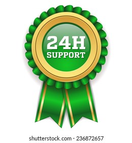 Green 24h support badge with ribbon on white background