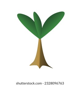 green 3 leaf tree illustration in light brown and light brown 2D trunk, can be drawn for nature or logo