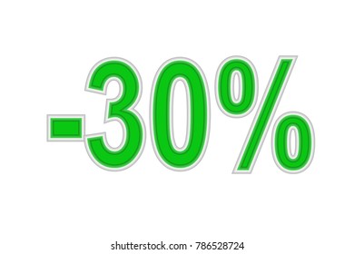 green 30 Percent Discount 3d Sign on White Background, Special Offer 30 % Discount Tag, Sale Up to 30 Percent Off, Sale Symbol, Special Offer Label, Emblem, Web Icon
