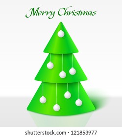 Green 3d abstract christmas tree with balls. Vector illustration