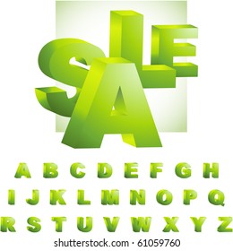 Green 3d alphabet. Vector set.