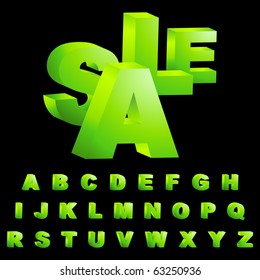 Green 3d alphabet. Vector set.