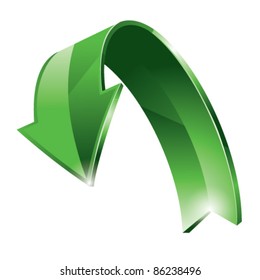 Green 3D arrow in glossy style. Vector illustration.