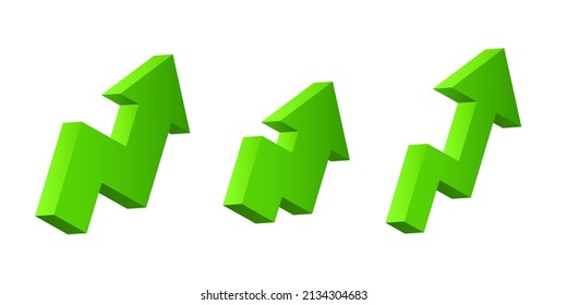 Green 3d arrow. Vector isometric arrow set isolated on white background.