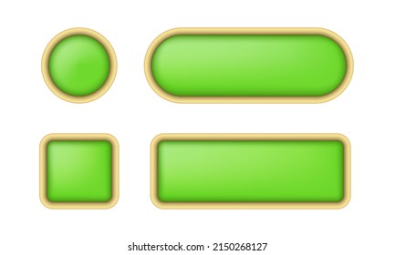 Green 3d background for signs and other video game elements. Blank plastic backgrounds. Labels to hide information. Vector clipart isolated on white background.