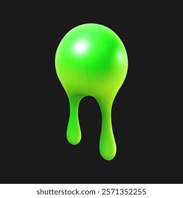 Green 3D ball spreads into hanging drops, vector illustration.