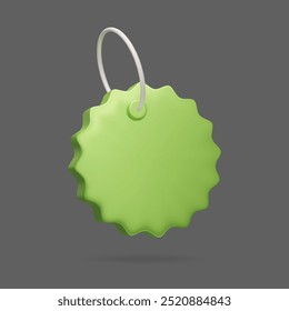 Green 3D blank discount price tag vector illustration. Empty gift tag with space for your text 3D vector illustration. Special price tag, sale discount label, promo action hanging badge sign.