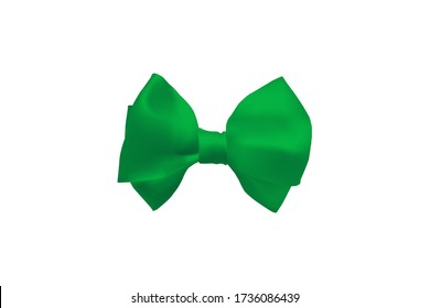 Green 3d bow. Satin ribbon. Decorative bowknot. Vector illustration.