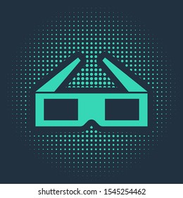 Green 3D cinema glasses icon isolated on blue background. Abstract circle random dots. Vector Illustration