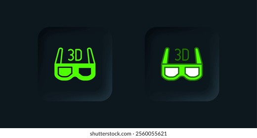 Green 3D cinema glasses icon isolated on black background. Black square button. Vector