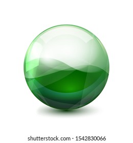 Green 3D crystal magic sphere. Glass transparent ball with shadows – vector