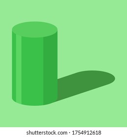 Cilindro 3D verde con efecto de iluminación sobre el fondo verde claro