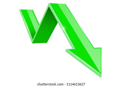 Green 3d down arrow. Financial graph. Vector illustration isolated on white background