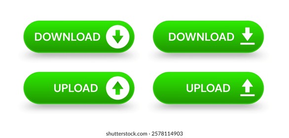 Green 3d download and upload button. Button element for web design and mobile devices. Vector illustration