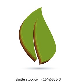Green 3D ecology icon or symbol,  vector design with green and soil colours. Green 3D leaf illustration.