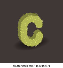 Green 3D grass letter C. Eco vector alphabet for invitation card on an organic party. Hancrafted typeface