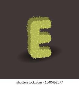 Green 3D grass letter E. Eco vector alphabet for invitation card on an organic party. Hancrafted typeface