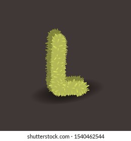 Green 3D grass letter L. Eco vector alphabet for invitation card on an organic party. Hancrafted typeface