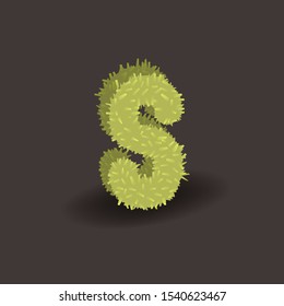 Green 3D grass letter S. Eco vector alphabet for invitation card on an organic party. Hancrafted typeface