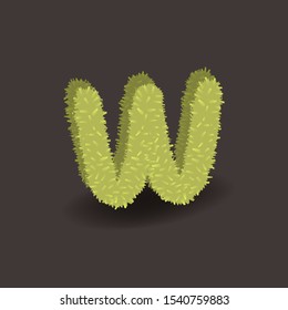 Green 3D grass letter W. Eco vector alphabet for invitation card on an organic party. Hancrafted typeface