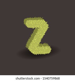 Green 3D grass letter Z. Eco vector alphabet for invitation card on an organic party. Hancrafted typeface