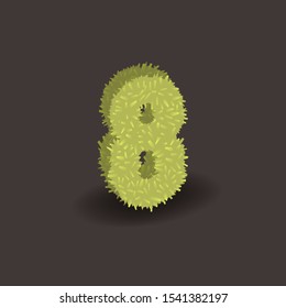 Green 3D grass number eight. Eco vector alphabet for invitation card on an organic party. Hancrafted typeface