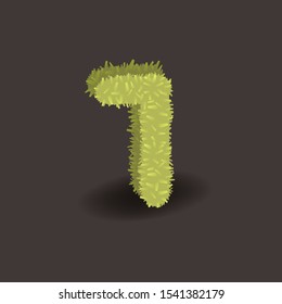 Green 3D grass number seven. Eco vector alphabet for invitation card on an organic party. Hancrafted typeface