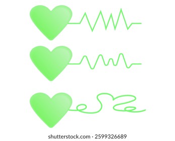 Green 3d heart pulse icon set on white background
Vector set of icons heart with pulse abstract icons