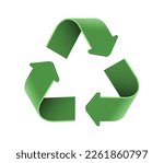 Green 3d icon arrows recycle eco symbol vector illustration isolated on white background. Recycled sign. Cycle Recycled materials symbol, waste sorting concept saving the planet.