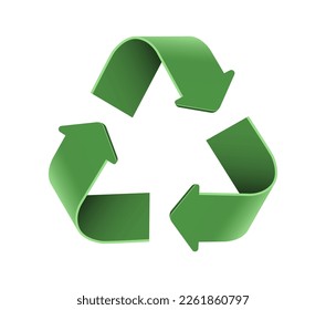 Green 3d icon arrows recycle eco symbol vector illustration isolated on white background. Recycled sign. Cycle Recycled materials symbol, waste sorting concept saving the planet.