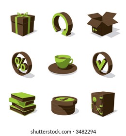 green 3D icon set 04