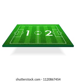 Green 3d isometric football pitch with white score isolated on white background