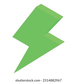 Green 3d lightning bolt is striking from the top left corner on a white background