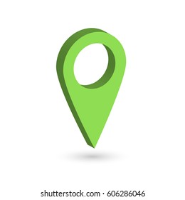 Green 3D map pointer with dropped shadow on white background. EPS10 vector illustration.