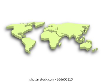 Green 3D map of world with dropped shadow on background. Worldwide theme wallpaper. EPS10 vector illustration.