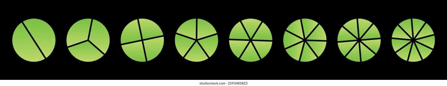 green 3D pie chart infographic, percentage donut diagram with divided sections, business analysis graph. Flat vector illustration isolated