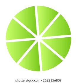 green 3D pie chart infographic, percentage donut diagram with divided sections, business analysis graph. Flat vector illustration isolated