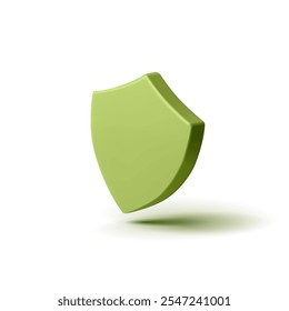 Green 3D protective shield on a white background. For the concepts of protection, security, protection. Realistic icon with shadow. Vector illustration.