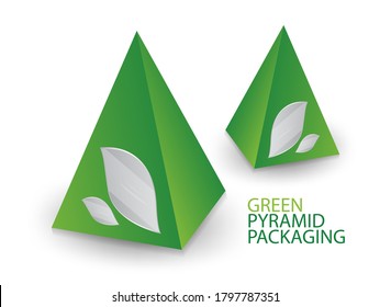 Green 3d pyramid, Vector illustration, Box Packaging For Food, Gift Or Other Products, Product Packing, rice ball packaging