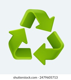 Green 3d recycle eco symbol isolated. Recycled sign. 3d vector image