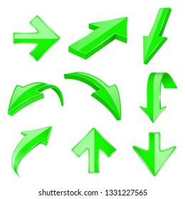 Green 3d shiny arrows. Up and down. Vector illustration isolated on white background
