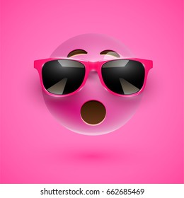 Green 3D smiley with sunglasses on green background, vector illustration