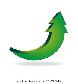 Green 3D style pointer arrow in shape of Christmas tree.  Business growing up concept. financial growth. Realistic Vector icon isolated on white background.