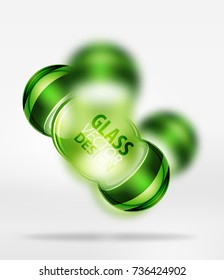 Diseño verde de burbuja de vidrio tecno 3d, formas vectoriales futuras de alta tecnología con efectos borrosos